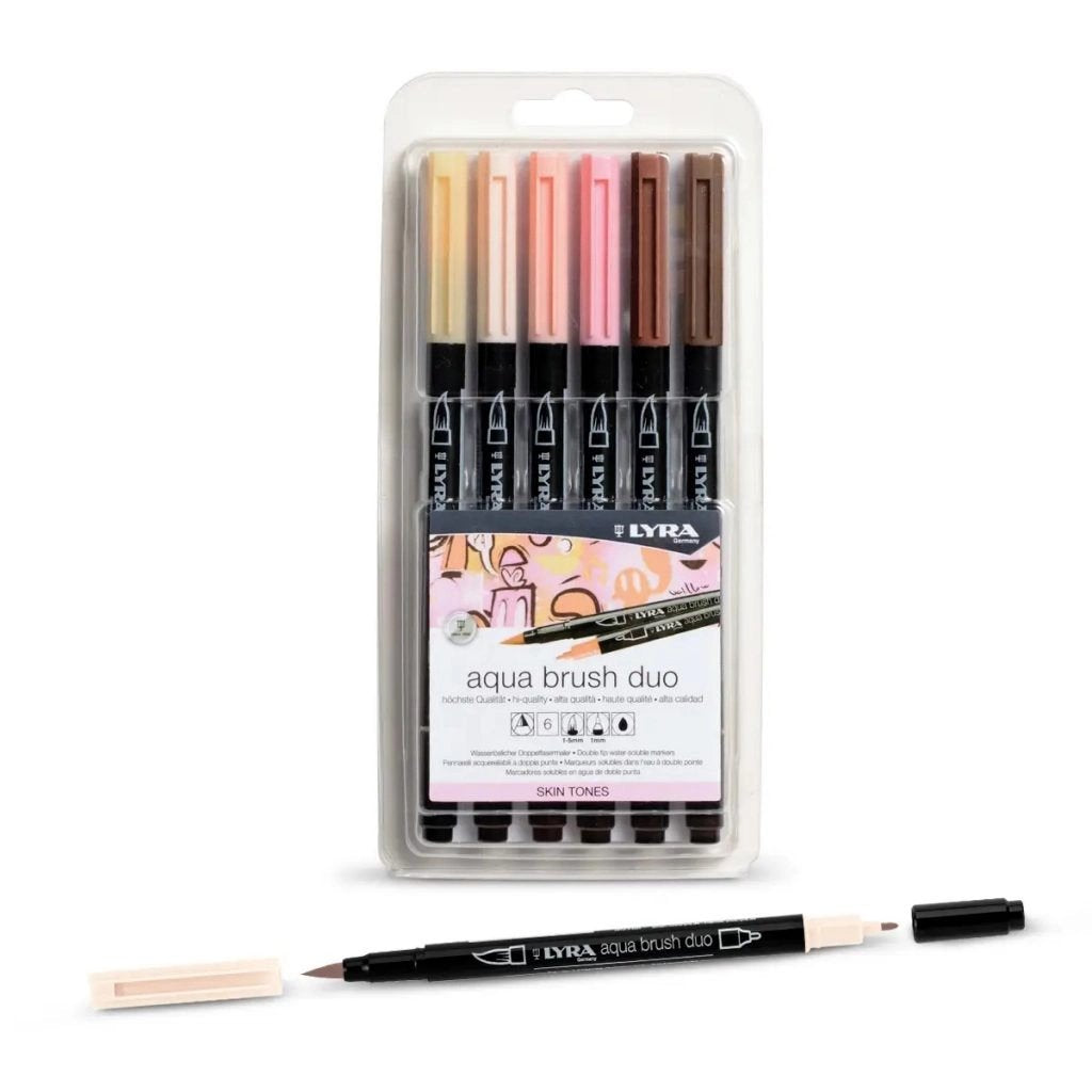 Lyra Aqua Brush Duo Pack 6 Rotuladores De Doble Punta - Trazos 1-5 Y 1mm - Tinta Base De Agua - Colores Tonos De Piel
