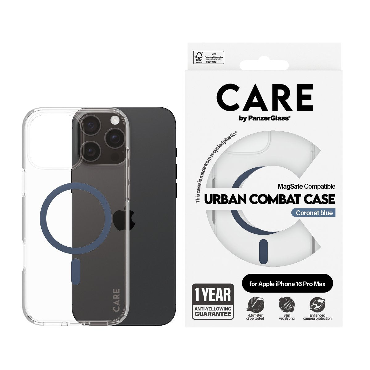 EAN 5715685004346 - PanzerGlass CARE™ by ® Urban Combat Case Transparent w. Blue MagSafe iPhone 16 Pro Max funda para teléfon imagen 2