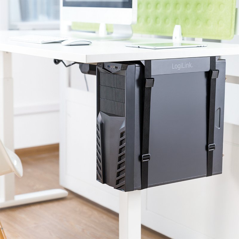 Logilink Eo0009 Soporte De Cpu Ajustable Debajo Del Escritorio Con Correa