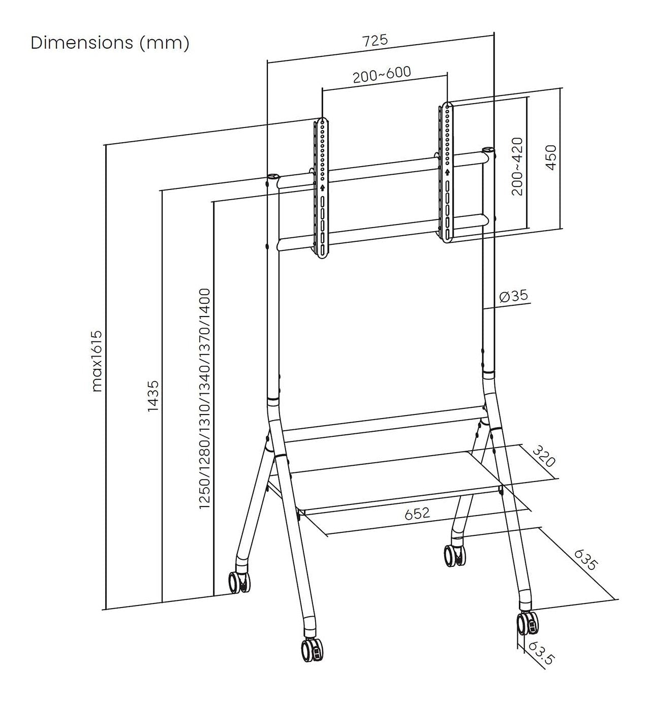 Aisens Soporte De Suelo Eco Con Rueda, 1 Bandeja Para Pantalla Interactiva/Tv 80kg De 37-86, Negro
