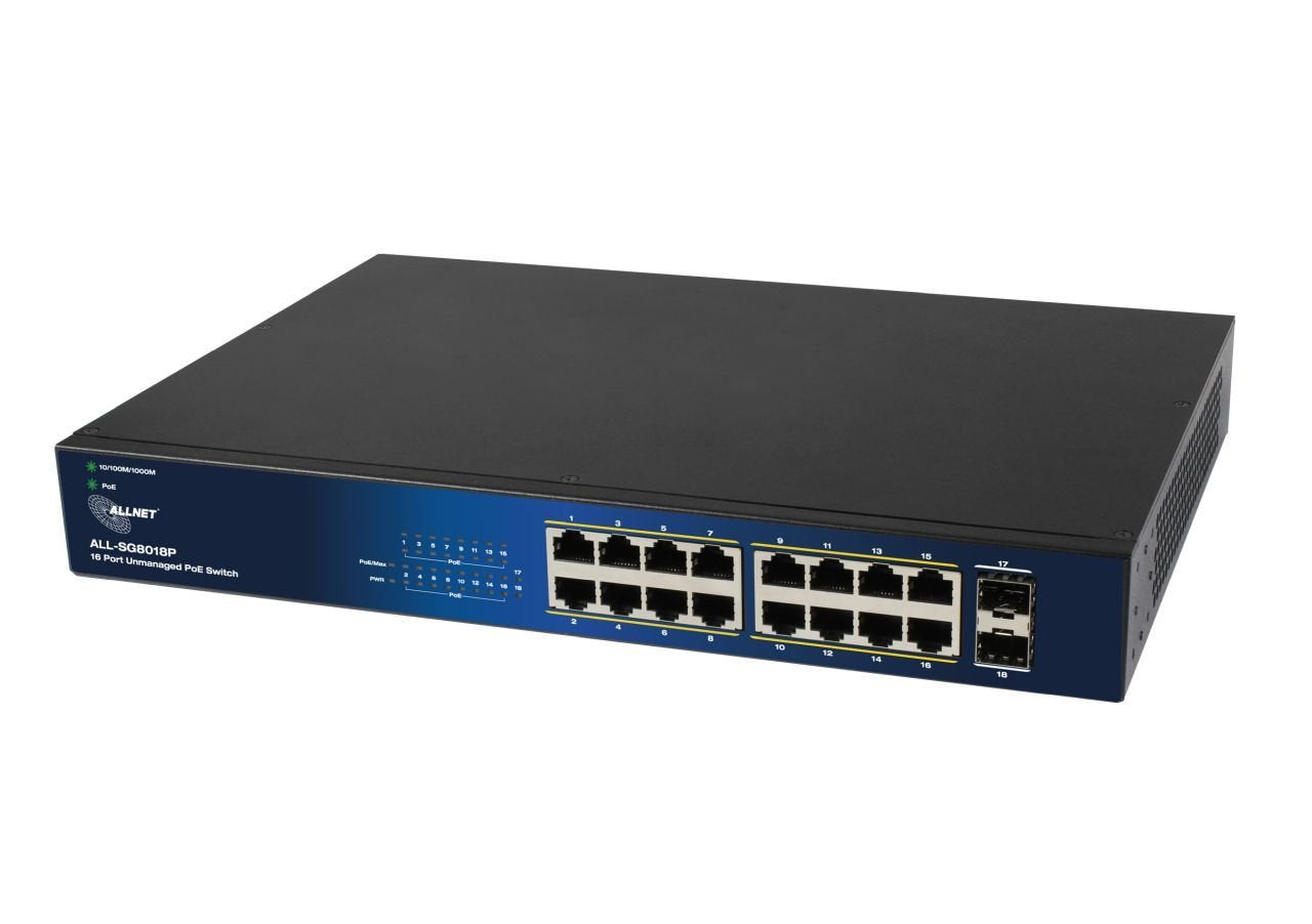 Allnet Switch Unmanaged Layer2 18 Port &Hll Poe Hdget 240w &Hll 16x Poe At &Hll 2x Sfp &Hll 19\" &Hll Ventiladorlos &Hll All-Sg8018p