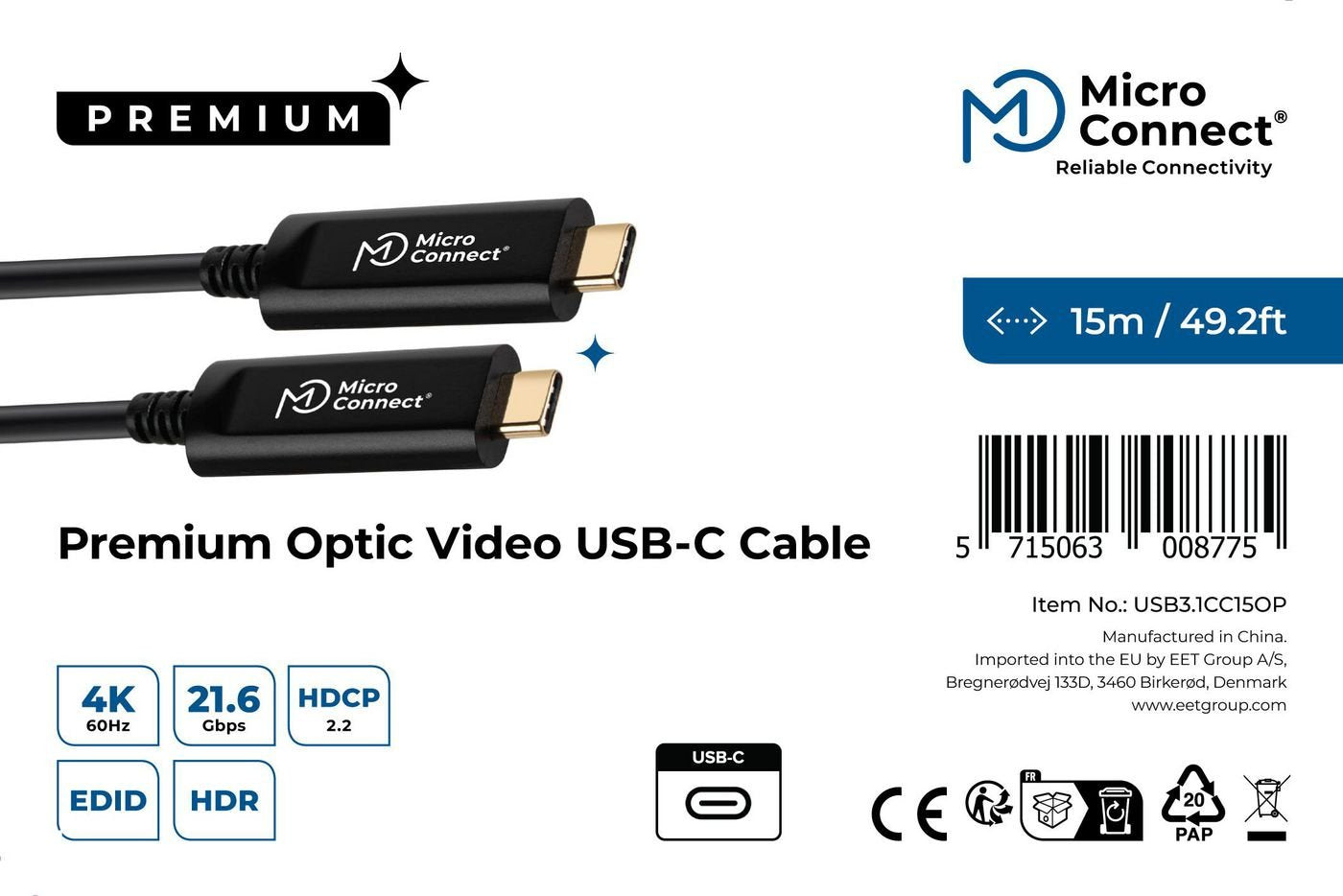 EAN 5715063008775 - Microconnect USB3.1CC15OP cable USB 15 m USB C Negro imagen 3