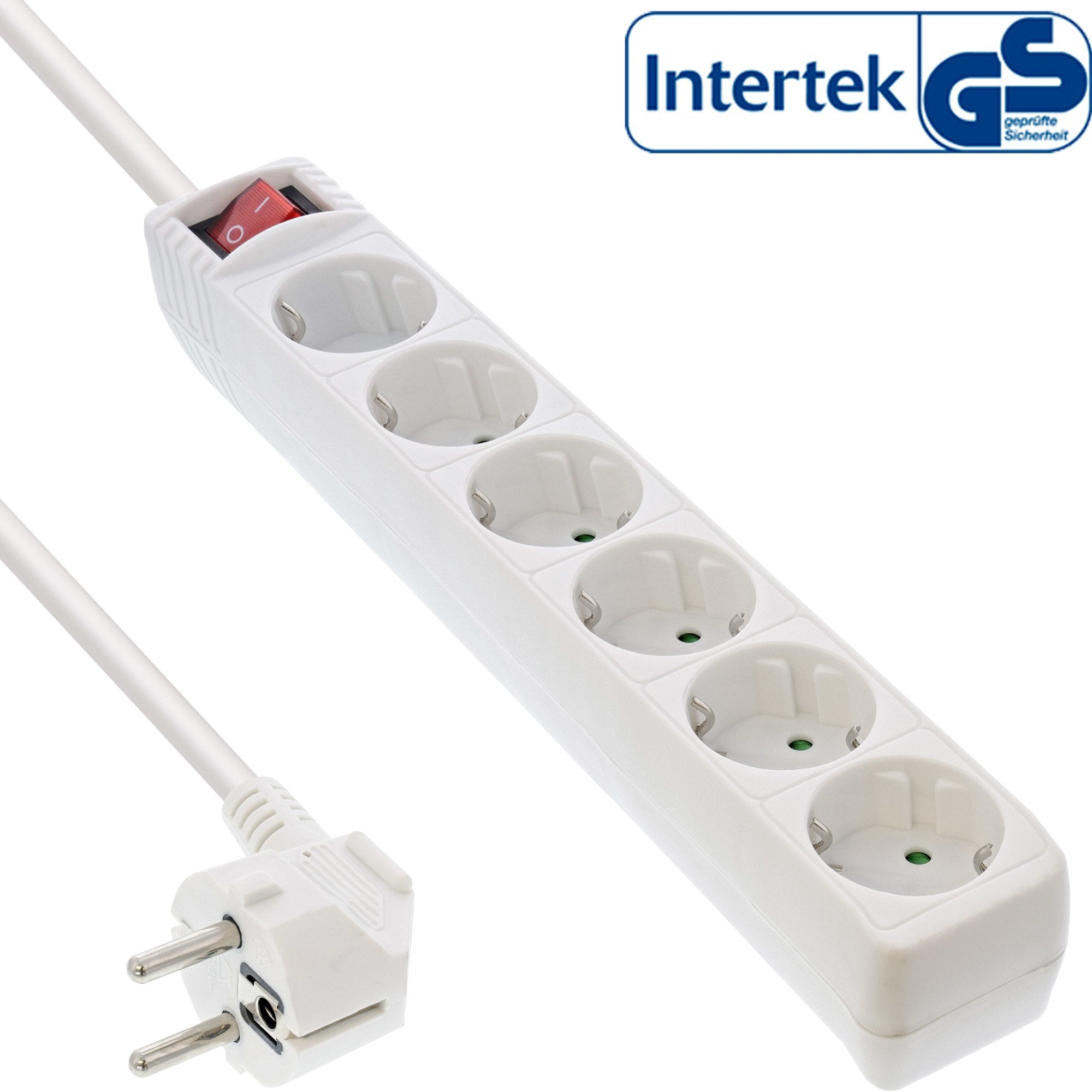 Regleta Inline 6 Puertos 6x Tipo F Con Interruptor Y Seguridad Infantil Blanco 1,5m