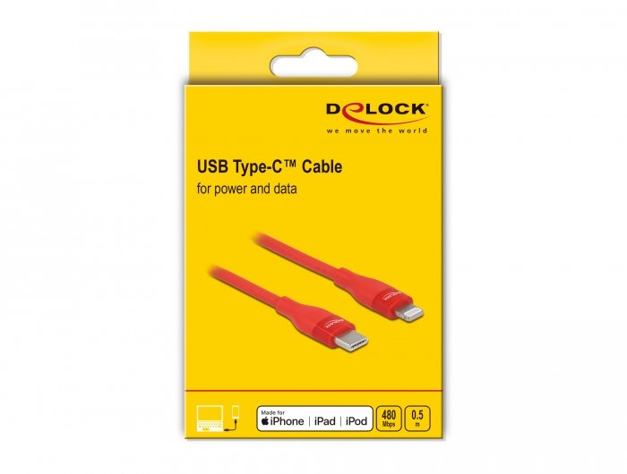 Delock Daten- Und Ladecable Usb Type-C Zu Lightning Für Iphone, Ipad Und Ipod Rot 0,5 M Mfi