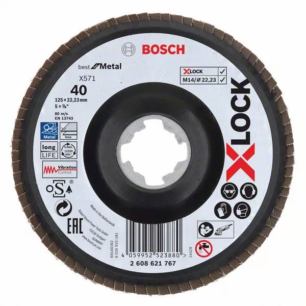 Disco Dentado Bosch X-Lock X571 Best For Metal, Ø 125 Mm, K40, Disco Abrasivo (Diámetro 22,23 Mm, En Ángulo)  2608621767