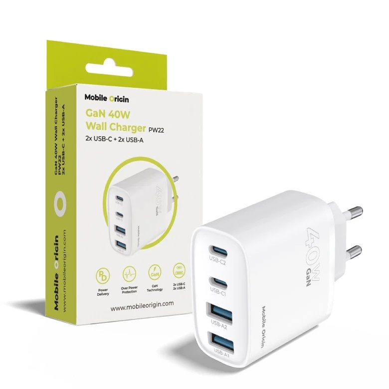 Mobile Origin 40w Gan Charger Pw22 2x Usb-C + 2x Usb-A