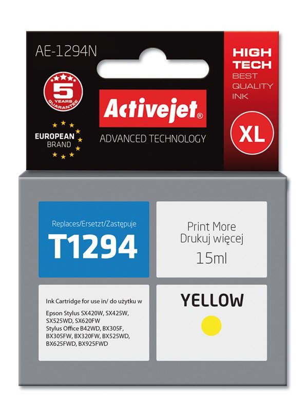 EAN 5901452148379 - Activejet AE-1294N cartucho de tinta 1 pieza(s) Compatible Alto rendimiento (XL) Amarillo imagen 1