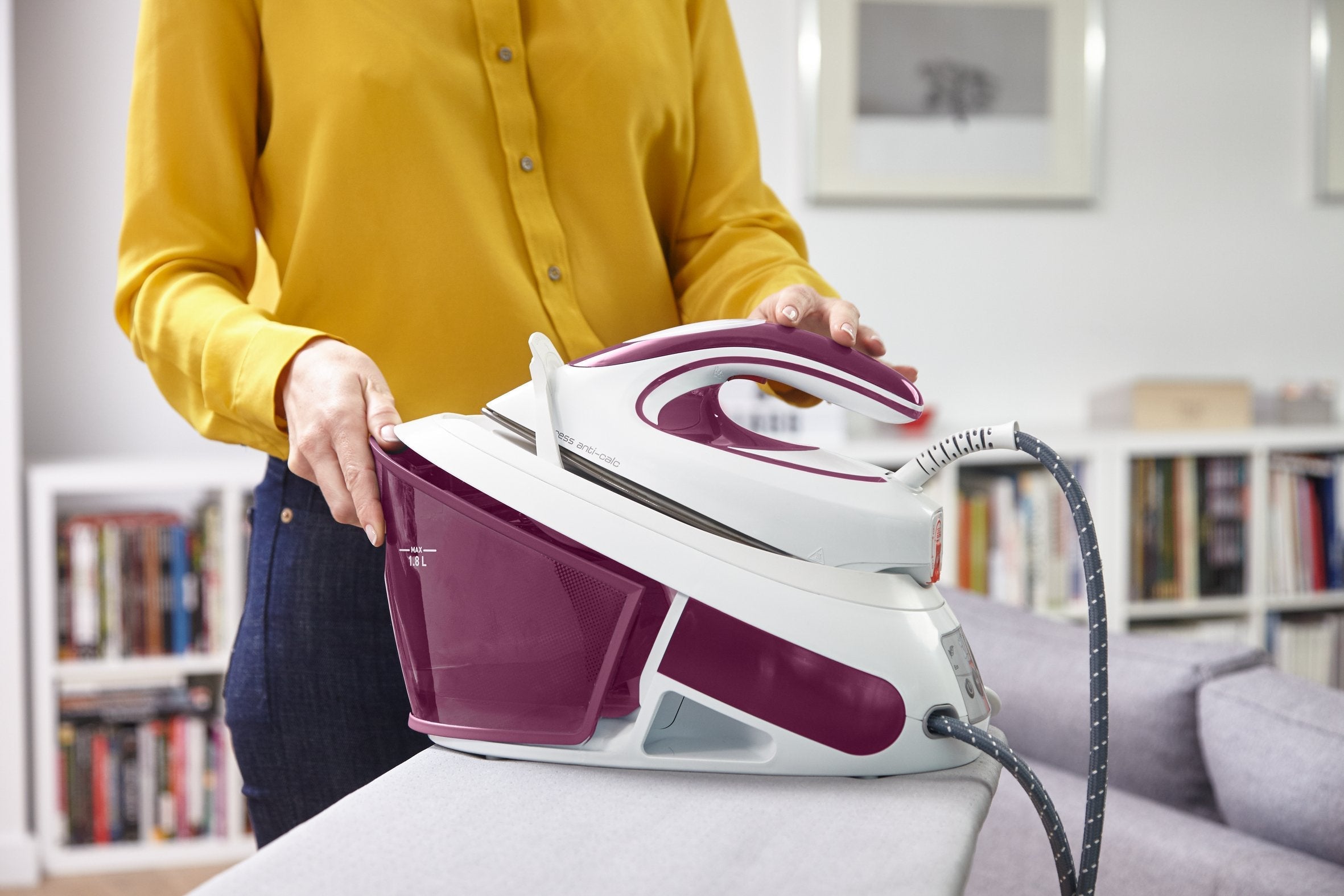 Tefal Express Anti-Calc Sv8054 Estación Plancha Al Vapor 2800 W 1,8 L Suela De Durilium Púrpura, Blanco