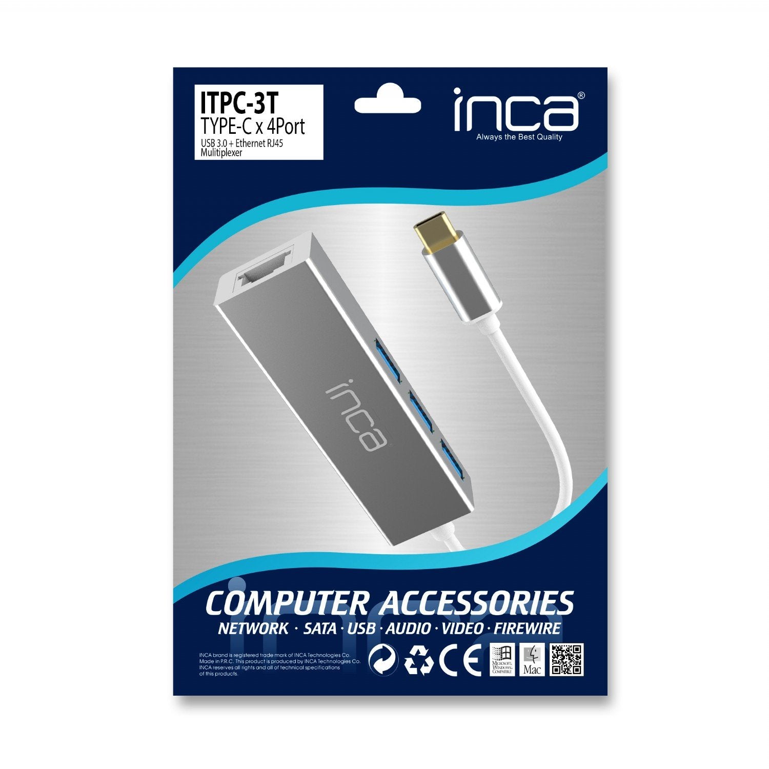 Inca Adaptador Itpc-3t Typ C > 3xusb-A, 1xrj45, 1000mbps
