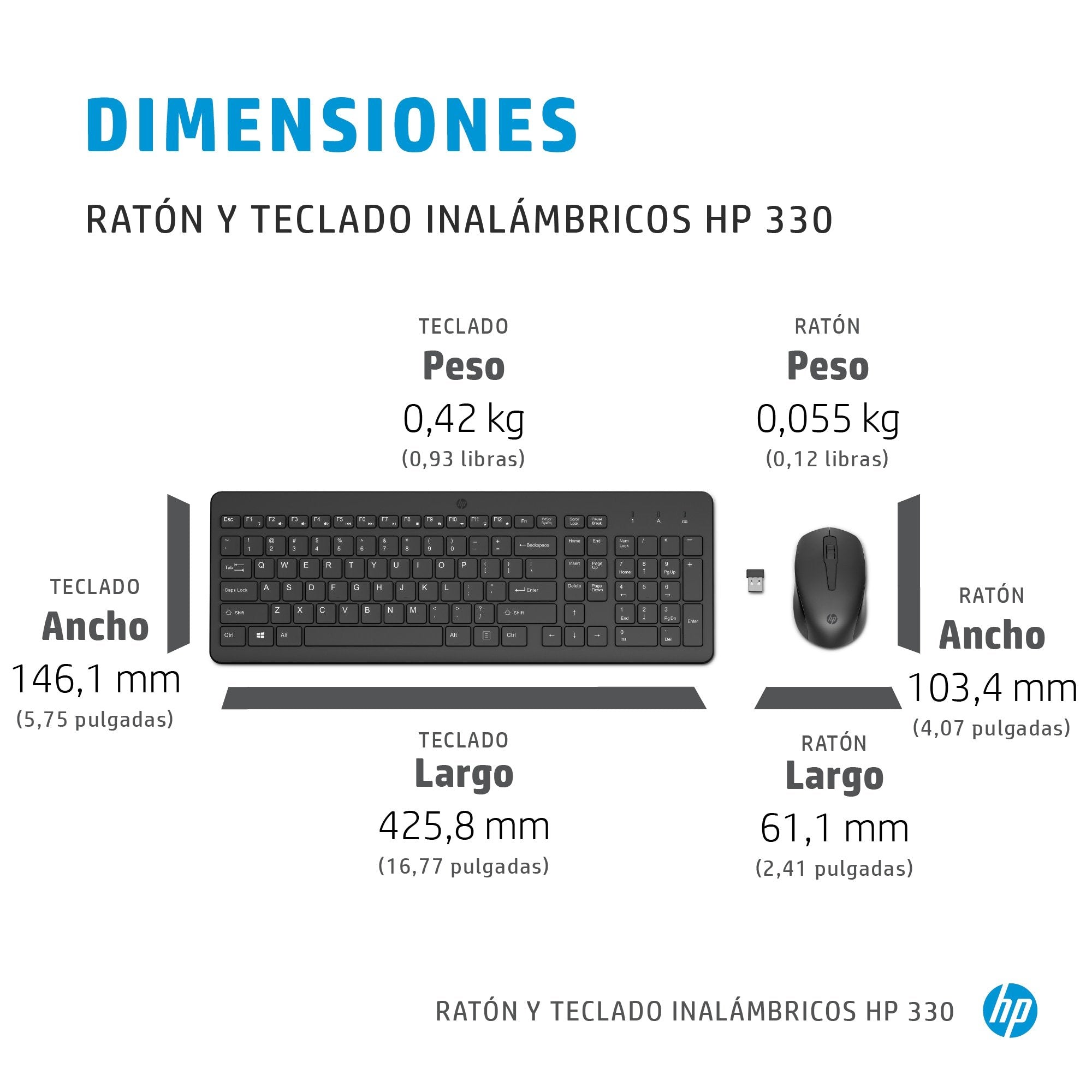 Hp Combinación De Teclado Y Ratón Inalámbricos 330, Juego De Escritorio Negro, Completo (100%), Rf Inalámbrico, Negro, Ratón Incluido