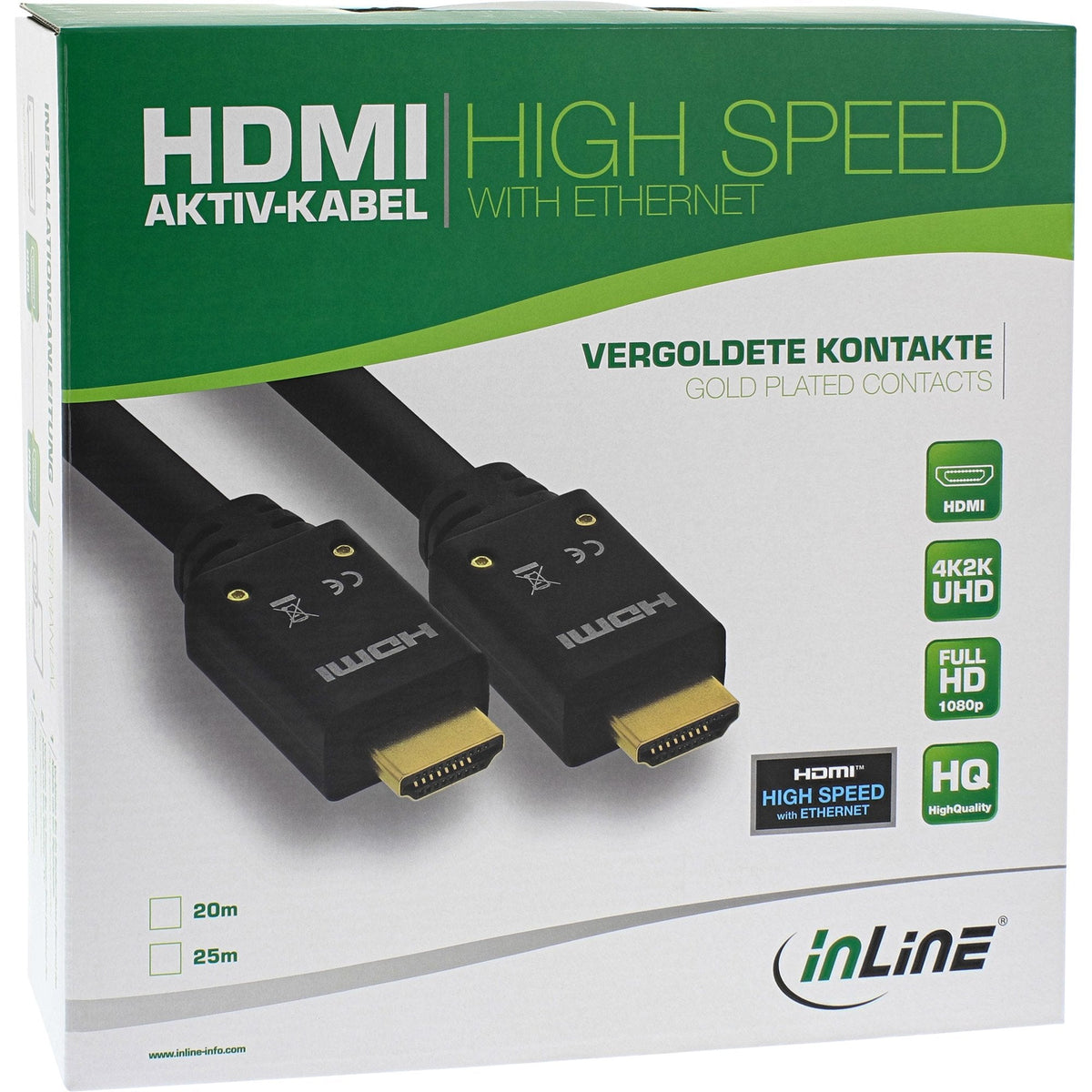 Cable Hdmi Activo De Inline Con Ethernet, 4k2k, M/M, Negro, Contactos Dorados, 20 M