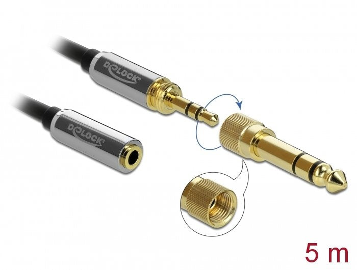 Delock 85783 Cable De Audio 5 M 3,5mm Negro, Gris, Cable Alargador Negro, 3,5mm, Macho, 3,5mm, Hembra, 5 M, Negro, Gris