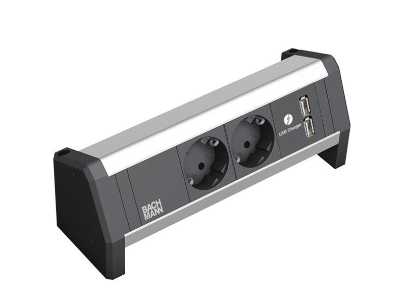Bachmann Desk 1 Base Múltiple 2 Salidas Ac Interior Negro, Plata, Regleta Negro/Aluminio, 2 Salidas Ac, Interior, Aluminio, De Plástico, Negro, Plata, 281 Mm, 93 Mm