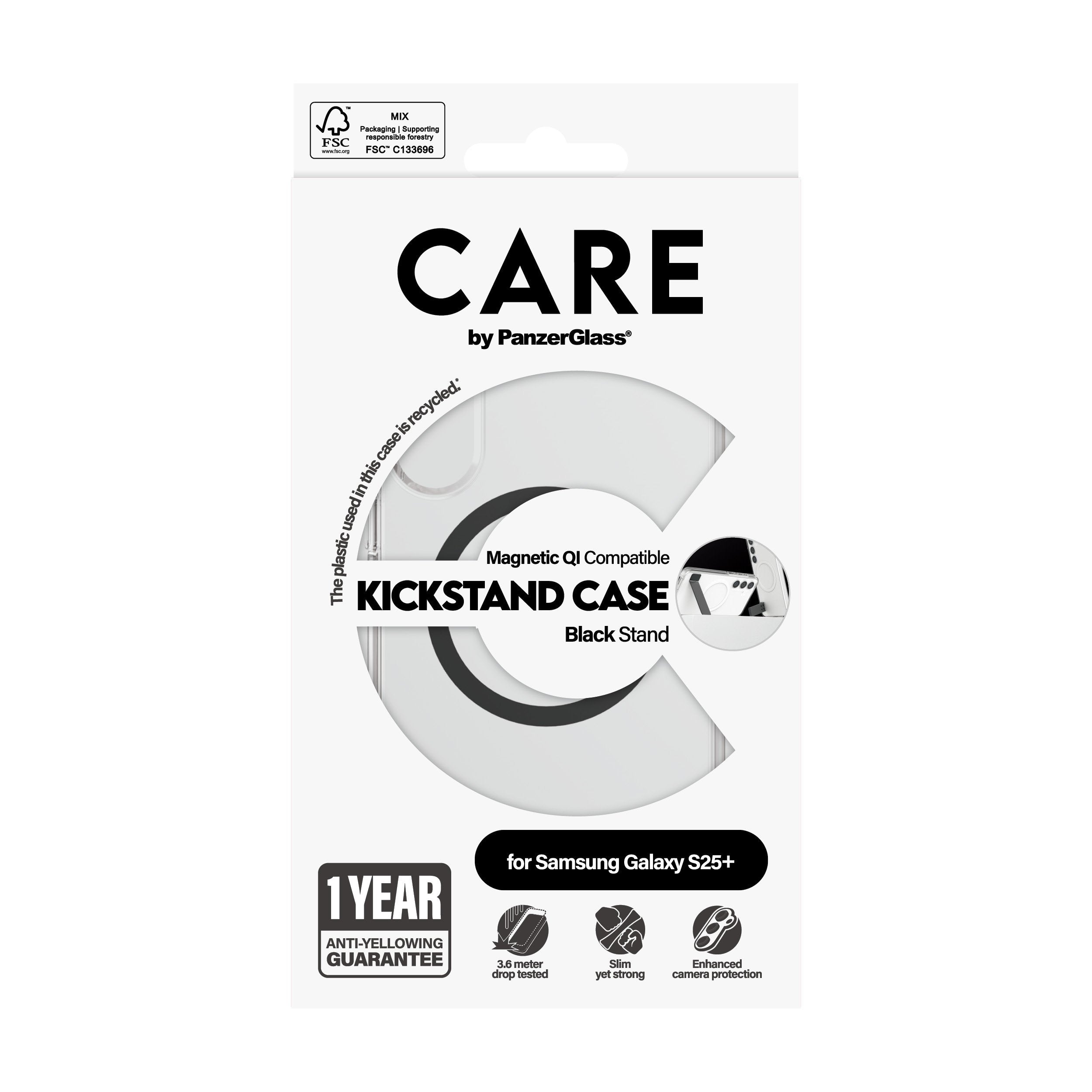 EAN 5715685016486 - PanzerGlass CARE™ by ® Case Transparent w. Black Kickstand & Qi Compatible Samsung Galaxy S25+ funda para imagen 3