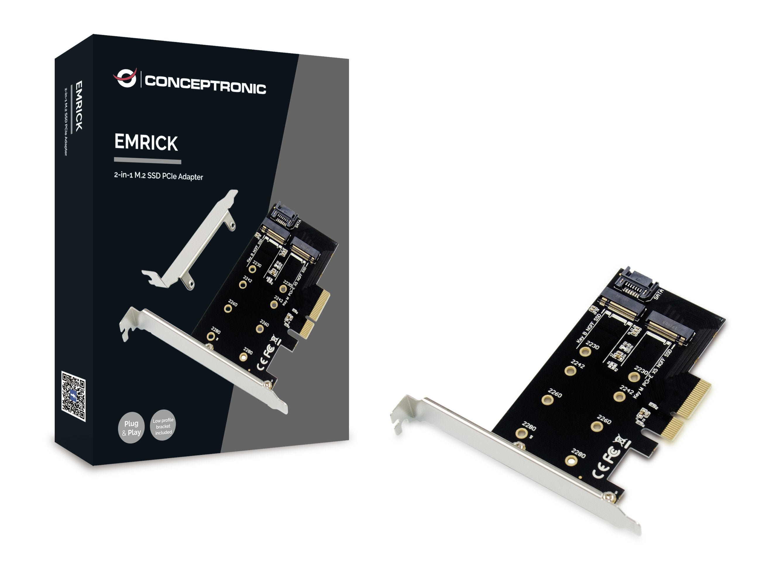 Conceptronic Pci Express Card 2-In-1 M.2 Ssd Emrick  Schwarz