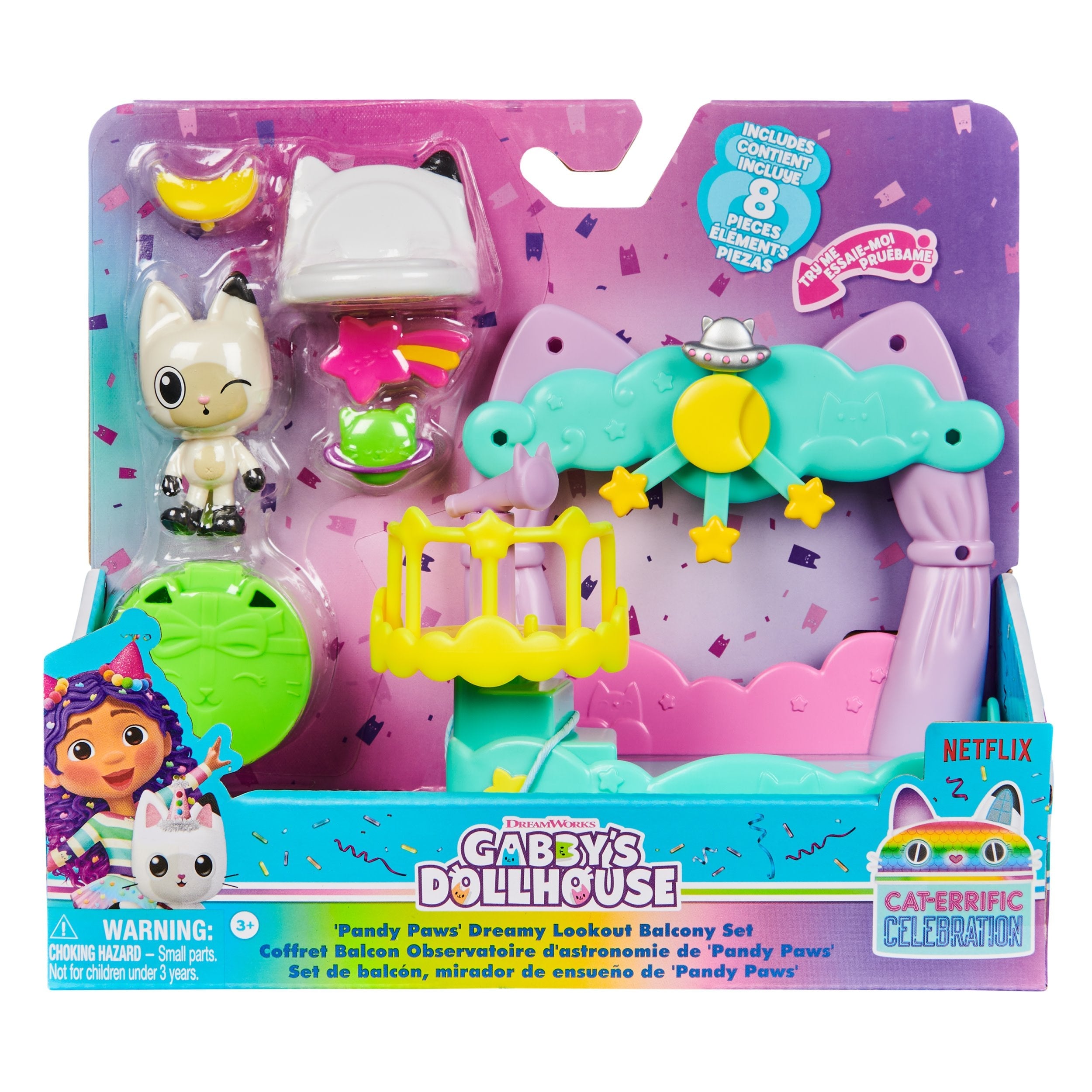 Casa De Muñecas De Spin Master Gabby: Juego Con Balcón, Figura De Juguete Pandy Paws Starry Sky   6071360