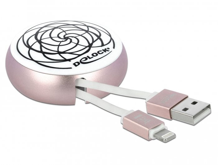 Delock Usb Aufrollcable Typ-A Zu Lightning Weiss   Rosé
