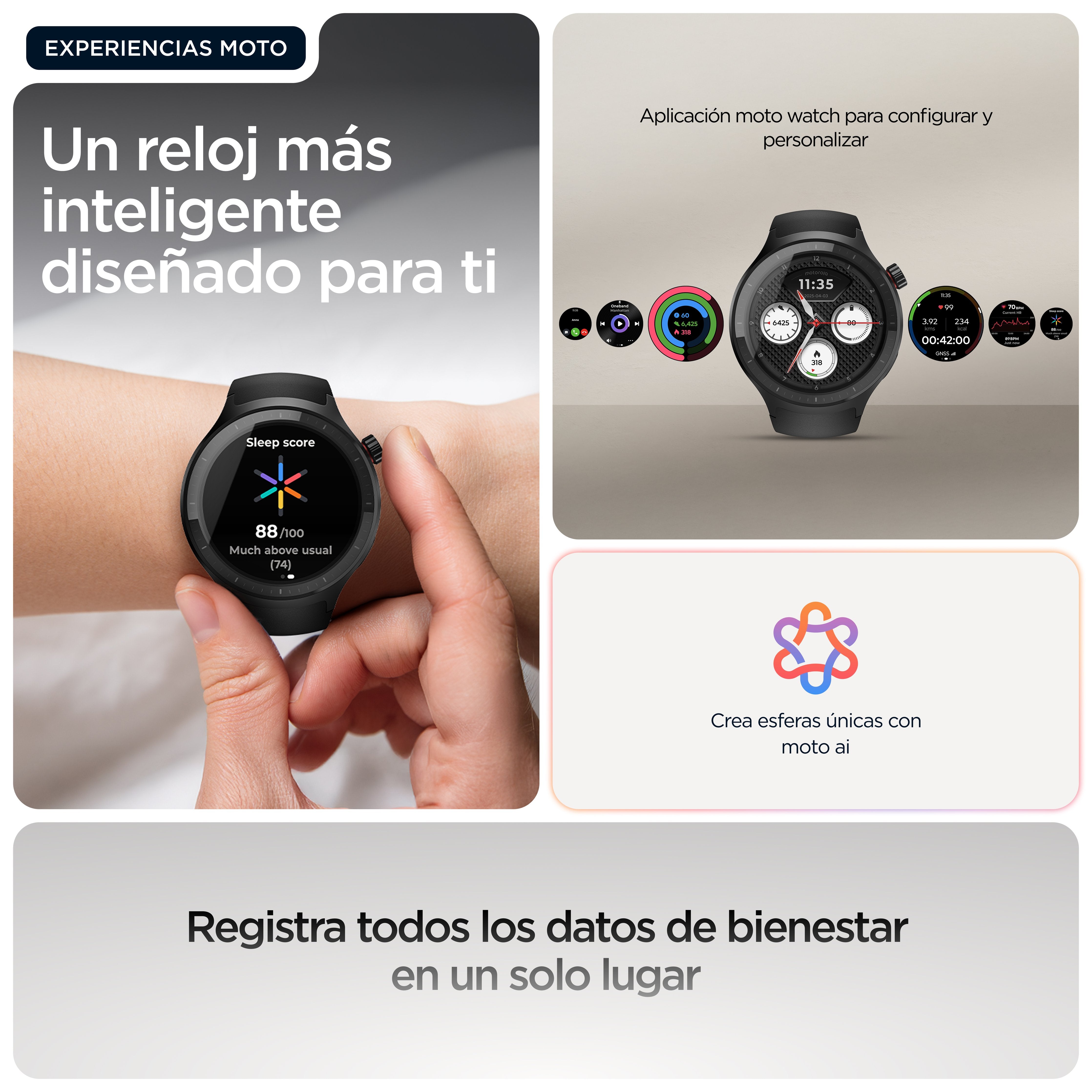 Motorola Moto Watch Negro Mate Reloj Inteligente Con Banda Silicona Pantone Volcanic Ash Pantalla Luminosa 1.4" 4 Gb Bluetooth 40 G