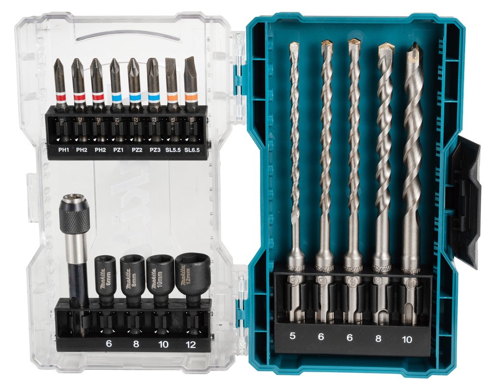 Makita Bohrer-Bit-Set Sds Plus, 18-Teilig, Bohrer- & Bit-Satz (Klappbox Mit Transparenteem Deckel) E-07026