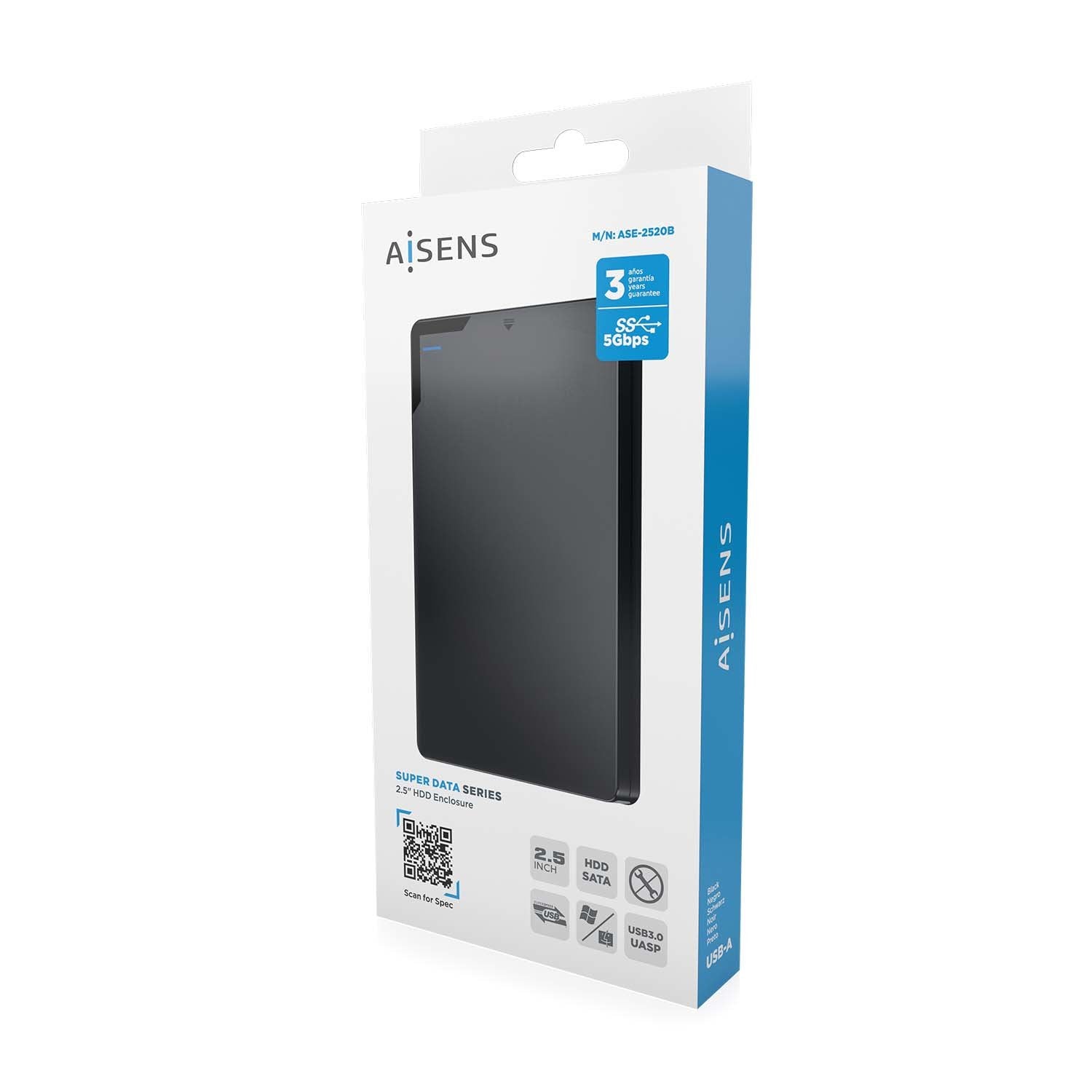 EAN 8436574709278 - AISENS ASE-2520B caja para disco duro externo Caja de disco duro (HDD) Negro 2.5" USB con suministro de c imagen 6