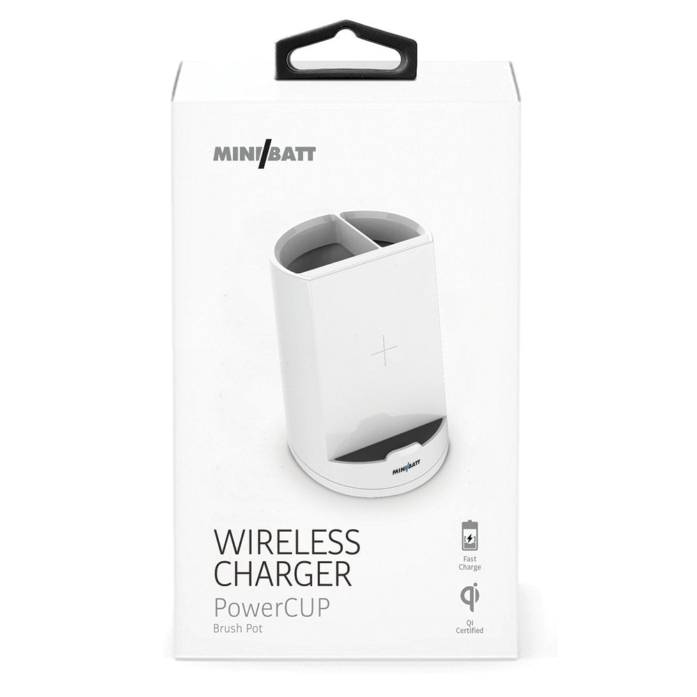 Mnibatt Cargador Inalámbrico Qi De Sobremesa Color Blanco - Diseño De Lapicero - Dos Bobinas De Inducción De 10w
