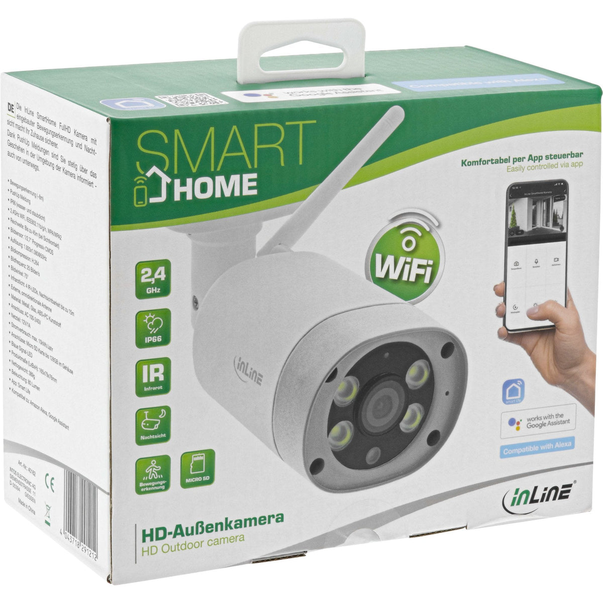 Cámara Exterior Inline Smart Home Hd Con Luces Led, Ip66