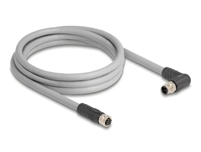 Delock M12 Cable L-Kodiert 5 Pin Stecker Rechts Gewinkelt Zu Buchse Gerade Pur Schleppkettentauglich 3 M Grau