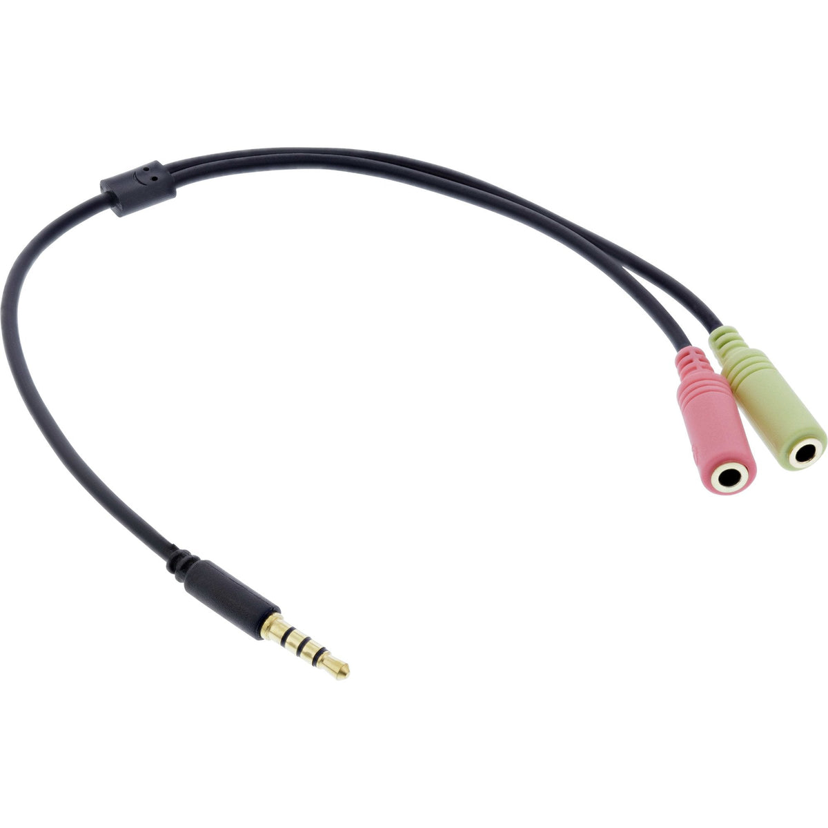 Inline® Audio Headset Adaptador Cable 3.5mm Macho 4 Pin / 2x 3.5mm, Negro, 0.15m