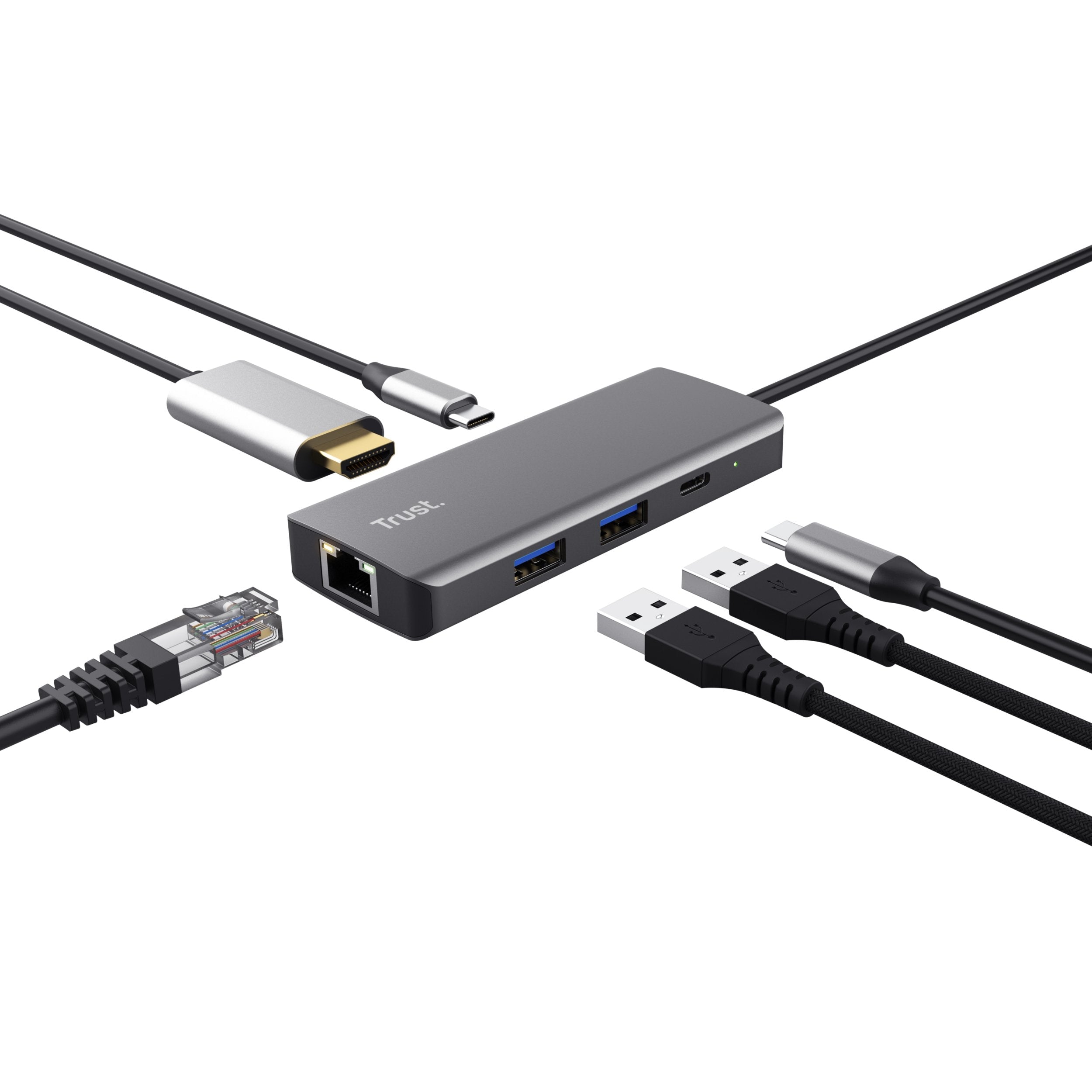 Docking Usb Tipo-C Trust Dalyx 2xusb 2xusb Tipo-C 1xhdmi 1xrj45 Gris