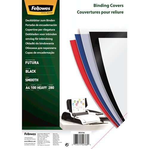 Fellowes Pack De 100 Portadas De Polipropileno A4 - 300 Micras - Muy Resistentes - Color Negro