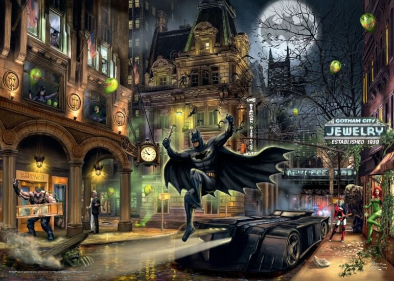 Schmidt Spiele Thomas Kinkade Studios: Dc - Batman Gotham City, Rompecabezas Negro, 1000 Piezas 57588