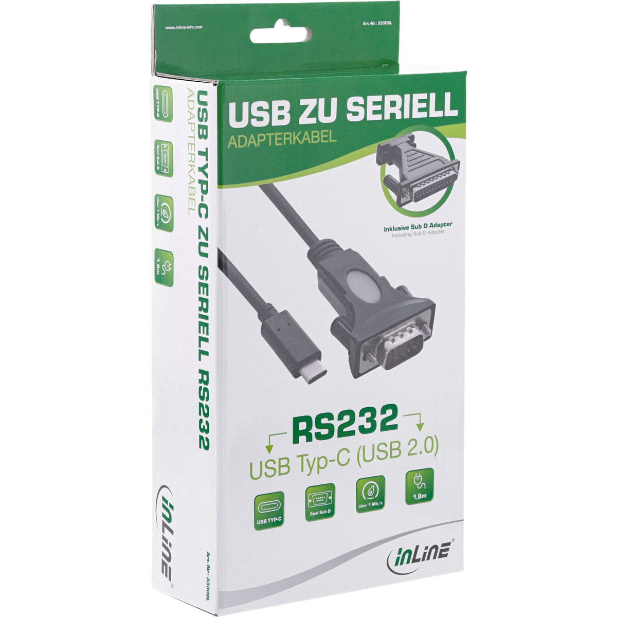 Adaptador Inline Usb Tipo C A Serie, Usb Cm A Db9m + Adaptador, 1,8 M