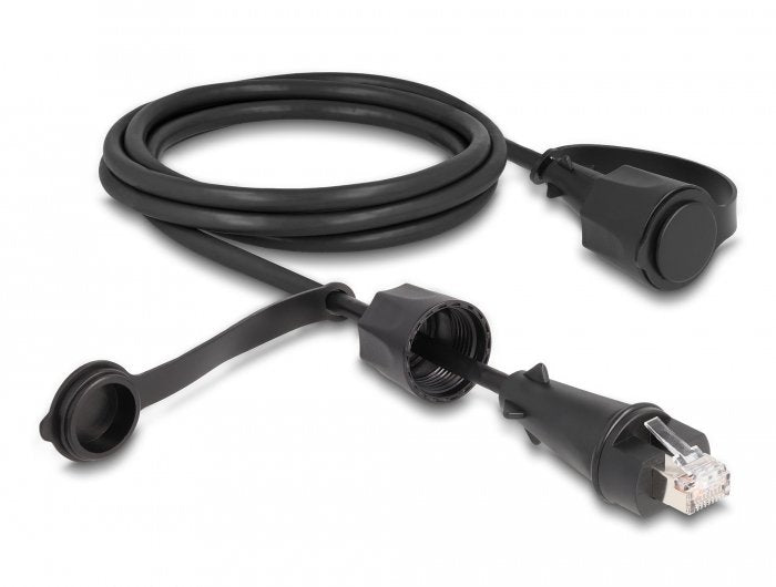 Delock Netzwerkcable Rj45 Stecker Zu Rj45 Stecker Cat.6 Stp Mit Verschlusskappe Outdoor Ip68 Staub- Und Wasserdicht Schwarz 2 M