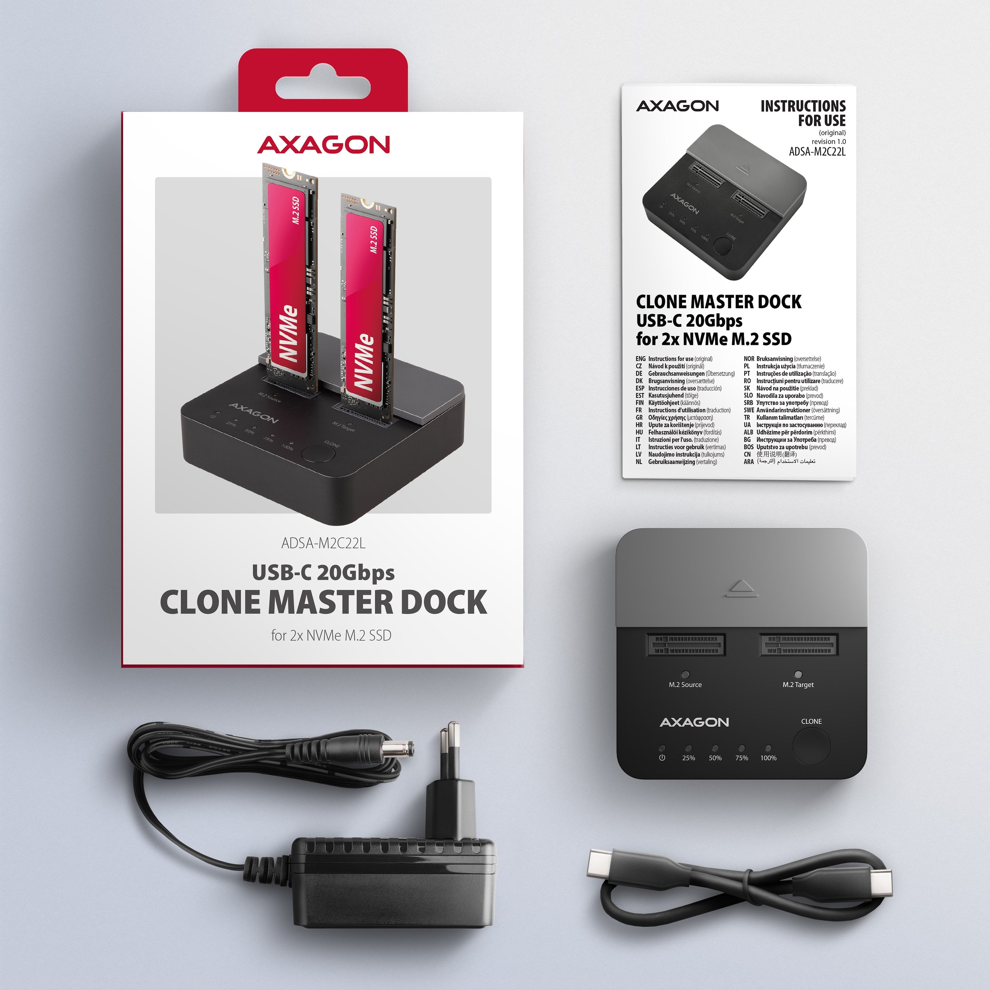 Adsa-M2c22l Base De Conexión Usb-C 3.2 Gen2x2 - 2 X Nvme M.2 20gbps