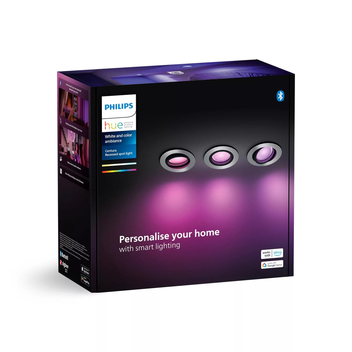 Philips Hue Blanco & Color Ambiance Centura Einbaustrahler 3 Flg. Aluminium 3x4.2w