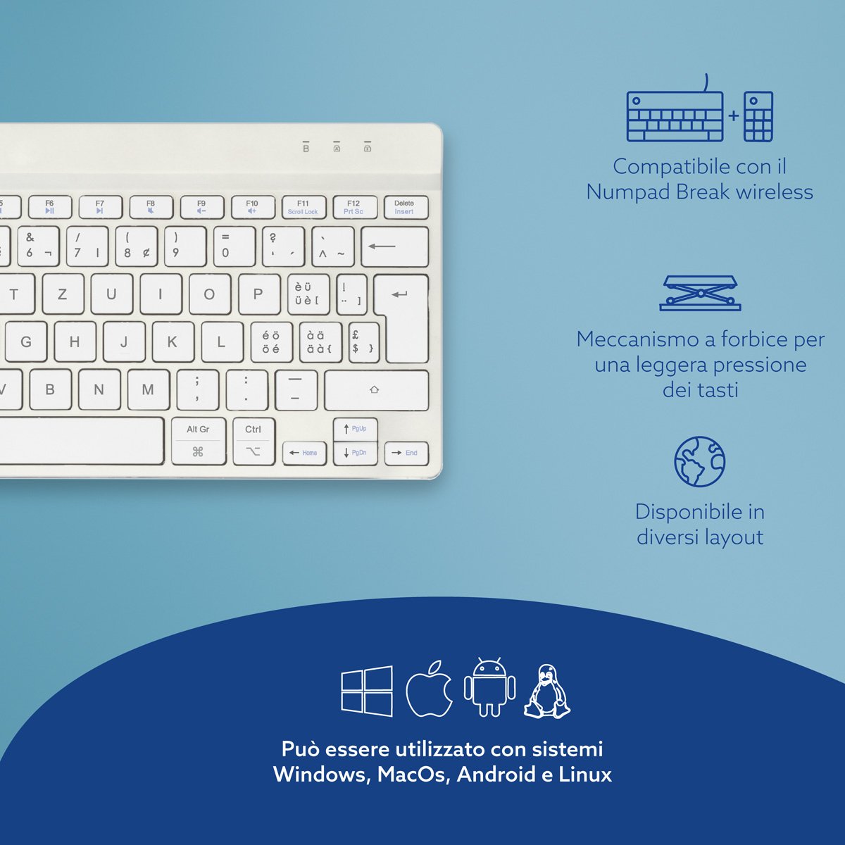 R-Go Compact Break Keyboard,  Qwertz (Ch), Bluetooth, White