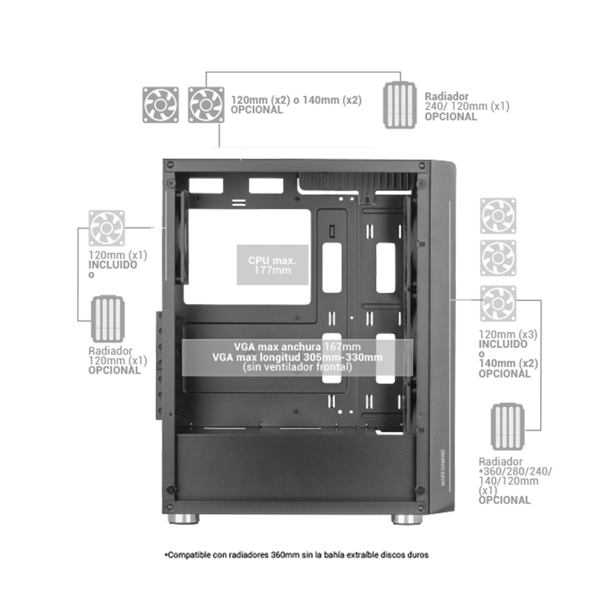 Caja Gaming Semitorre Mars Gaming Mc-F Blanca