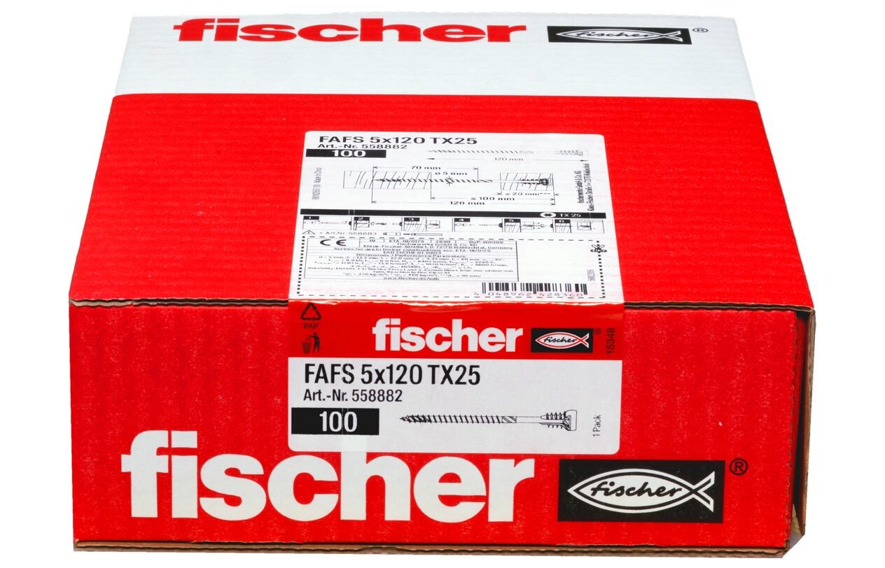 Tornillo De Ajuste Fischer Fafs 5.0 X 120 Tx25 100 Piezas 558882