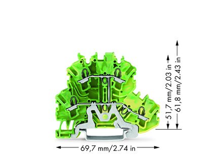 Wago 2002-2207 Doppelstockklemme, 4-Leiter-Schutzleiter-Klemme,2,5 Mm