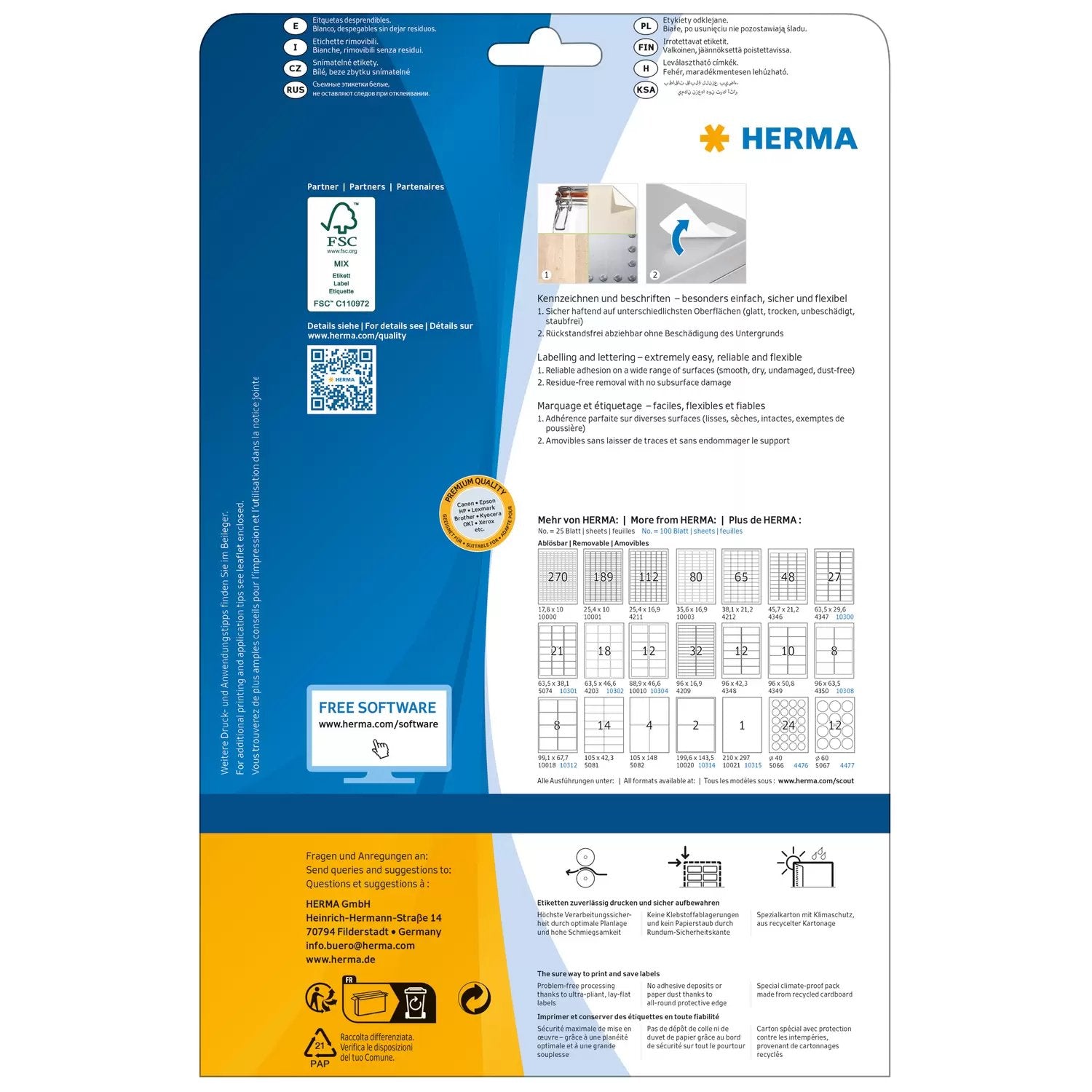 EAN 4008705050807 - HERMA 5080 etiqueta autoadhesiva Rectángulo Desmontable Blanco 1400 pieza(s) imagen 2