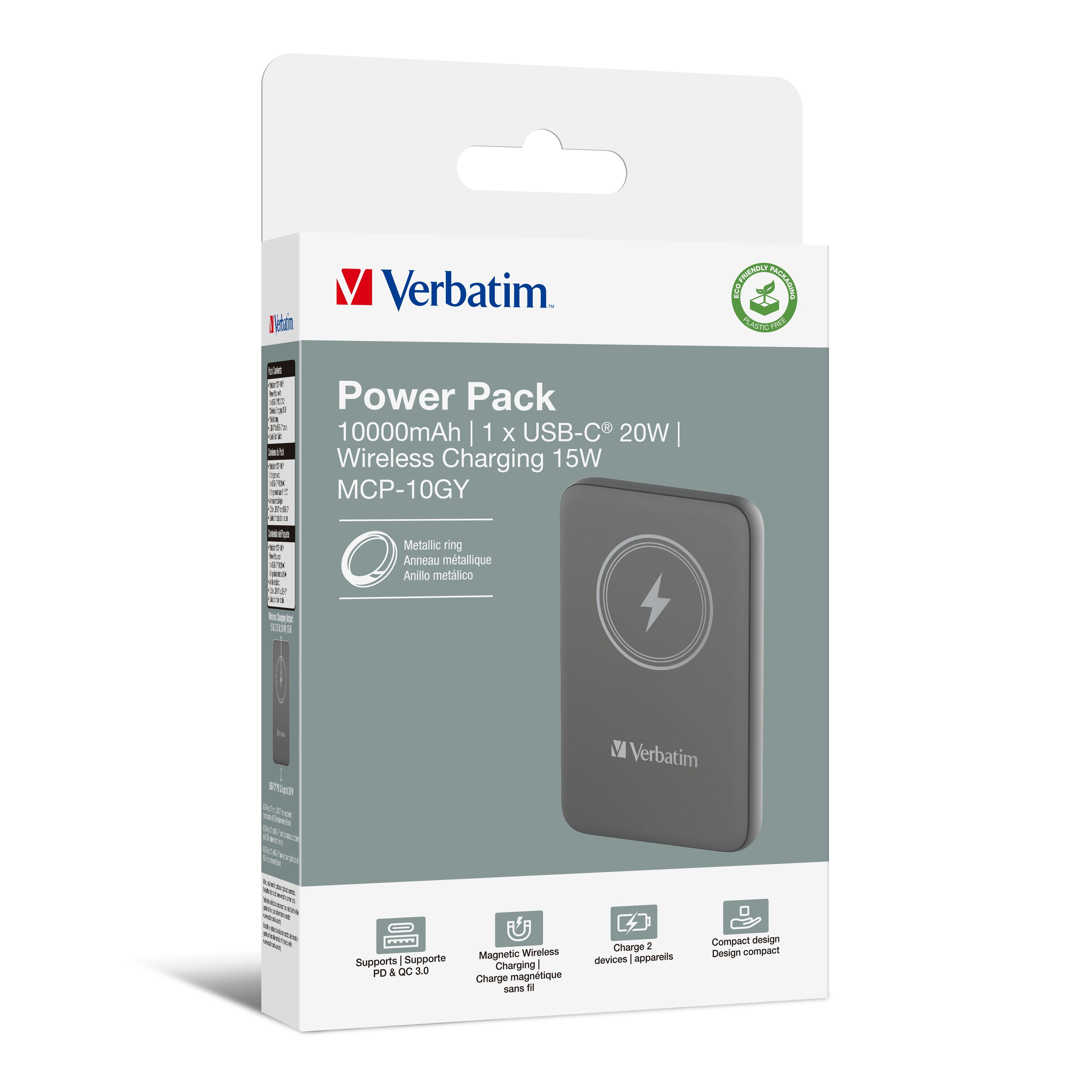 EAN 0023942322498 - Verbatim Charge 'n' Go Polímero de litio 10000 mAh Cargador inalámbrico Gris imagen 5