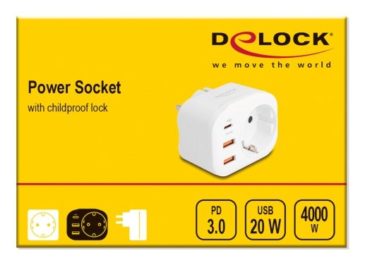 Delock Schutzkontakt-Steckdose Con Kindersicherung Y Usb Pd Ladegerät 20 W