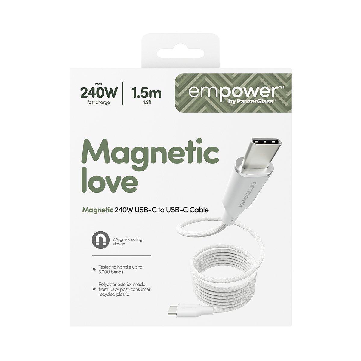 Panzerglass Empower Magnetic 240w Usb-C To Usb-C 1.5m White