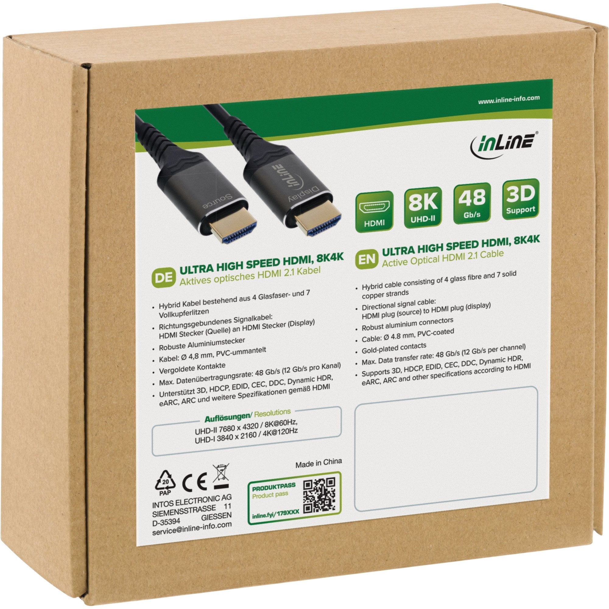 Cable Hdmi A-A 40 Metros Optico Activo 8k 60hz  48gbps Inline