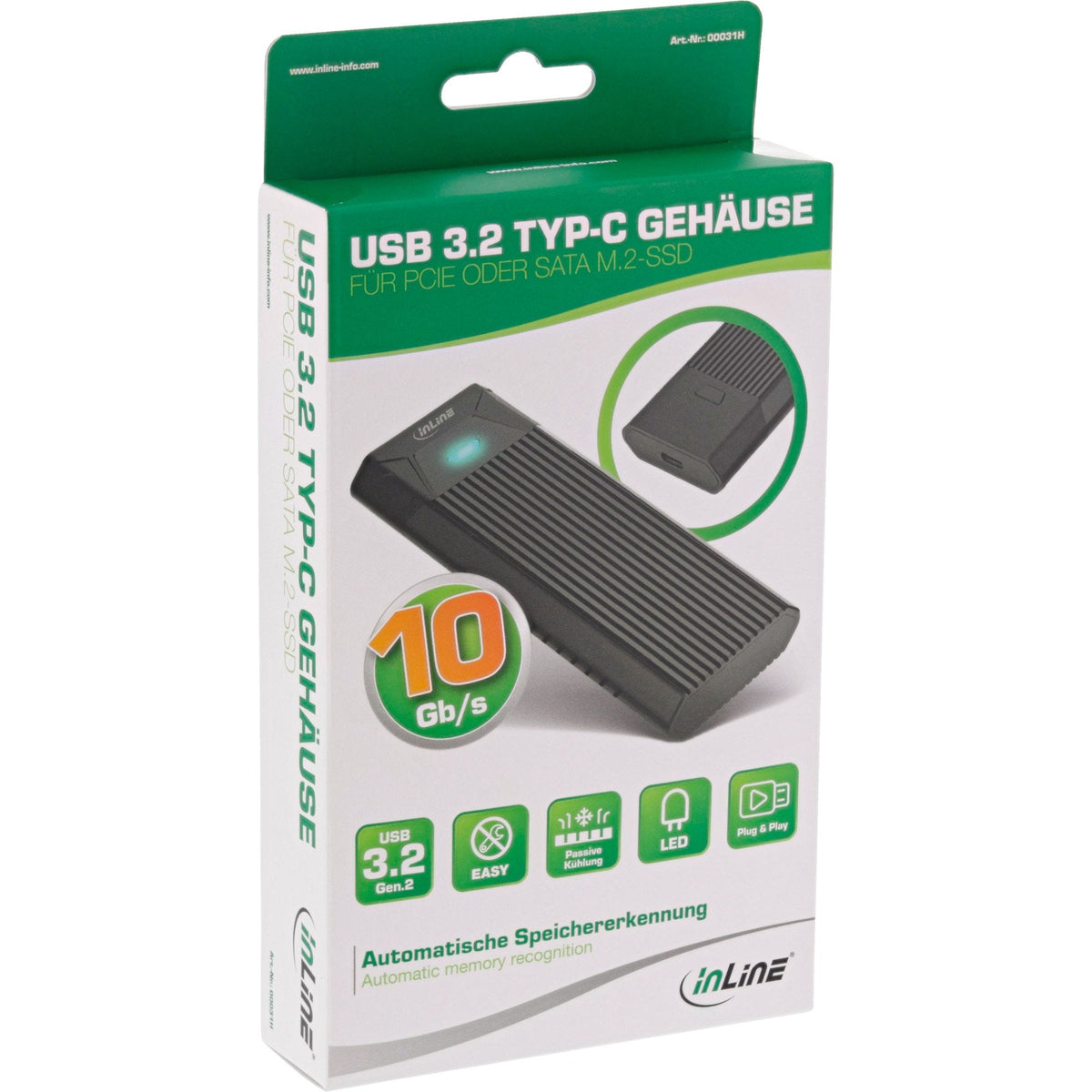 Inline Caja Externa Usb3.2 Gen.2 Usb Tipo-C A M.2 Ssd (Pcie Nvme Y Sata) Sin Herramientas