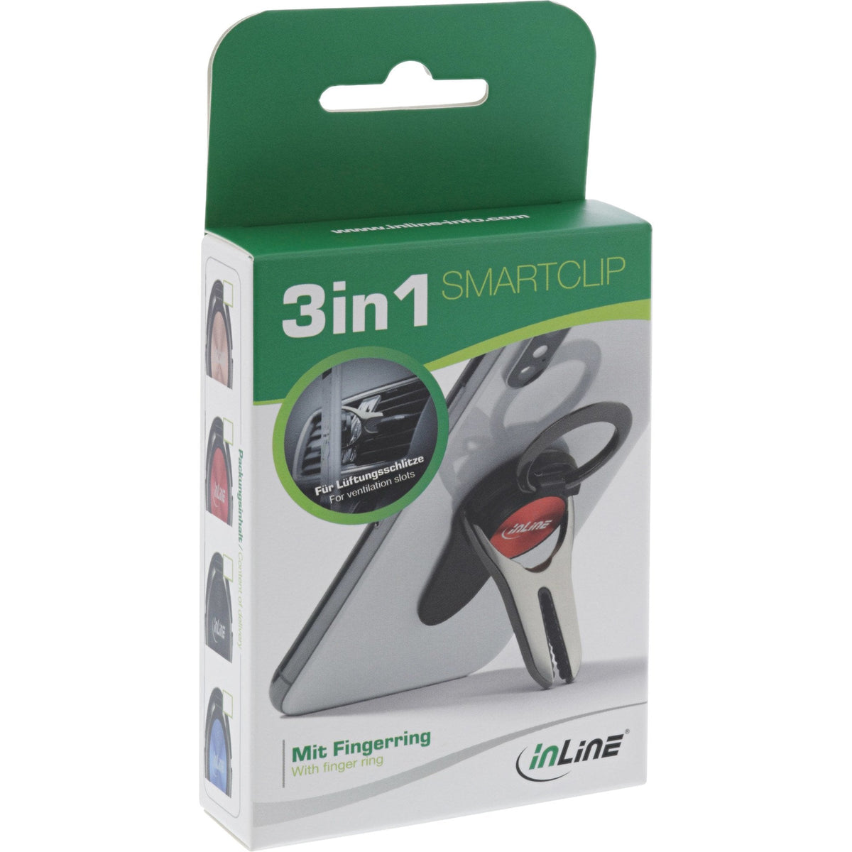 Inline Smartphone 3in1 Smartclip Soporte Para Automóvil, Soporte, Para Dedos, Asa Autoadhesiva Para Smartphone