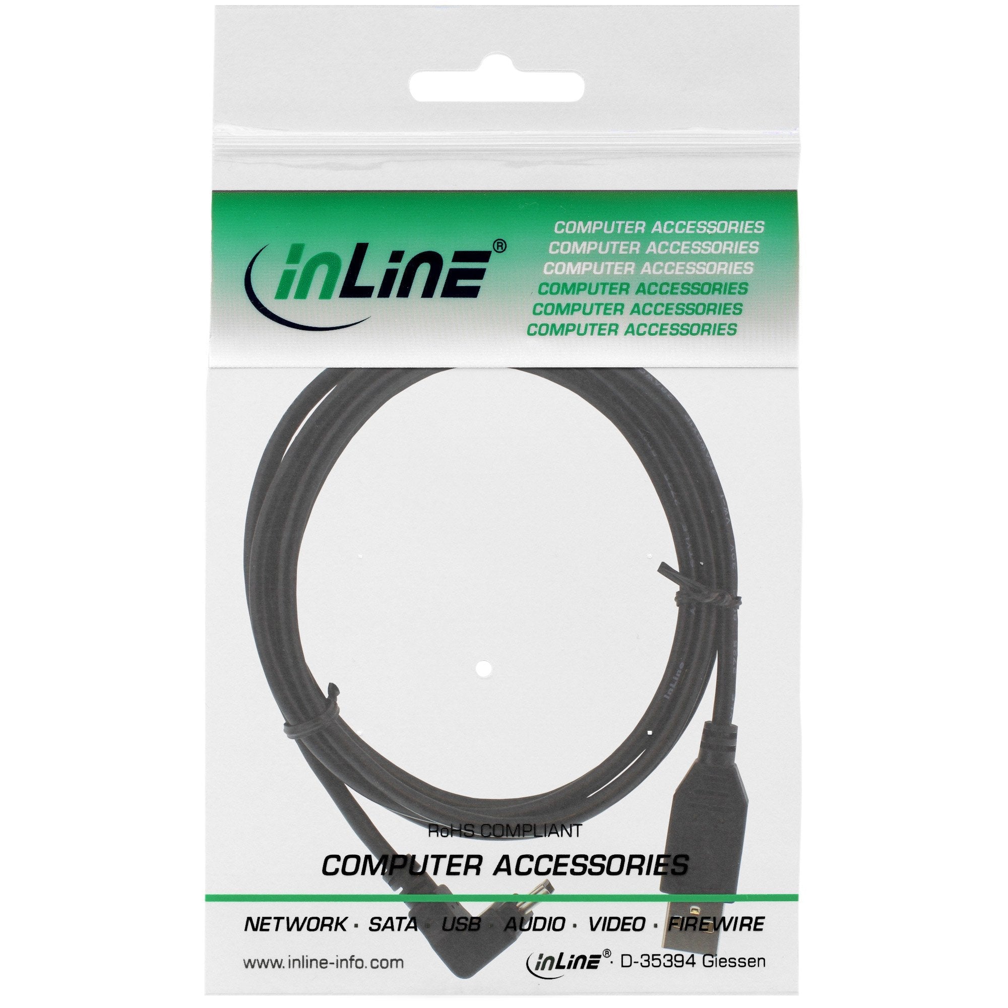 Inline Usb Tipo A Macho A Mini 5 Pines Macho En Ángulo De 90° Negro 0,5 M