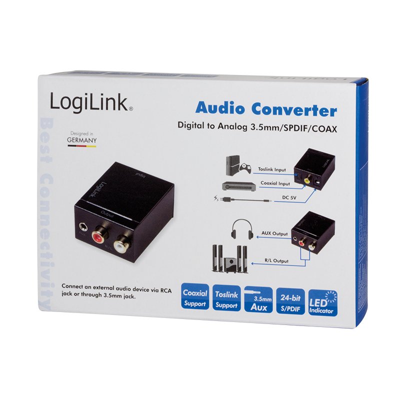 Logilink Convertidor De Audio Digital A Analógico 3.5mm  Spdif Coax