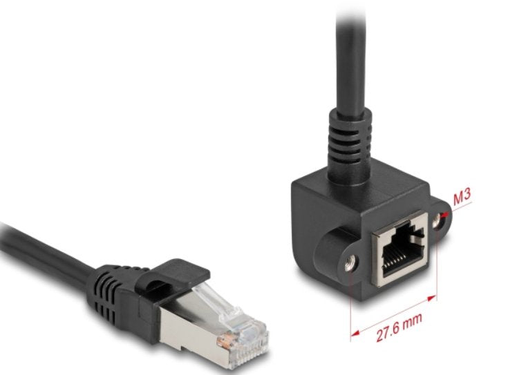 Netzwerk Verlängerungscable Rj45 Stecker Zu Rj45 Buchse 90° Gewinkelt Cat.6 F Utp 0,5 M Schwarz