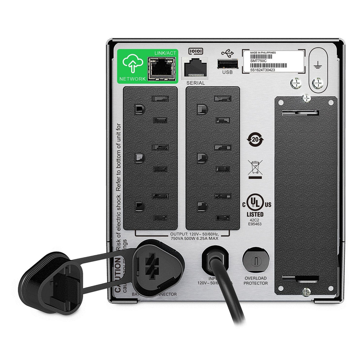 Apc Smart-Ups 750va Lcd Ups Ac 120v 500watt 750va 1-Phase Ethernet Rs-232 Usb Output Connectors 6 Negro With Apc Smartconnect